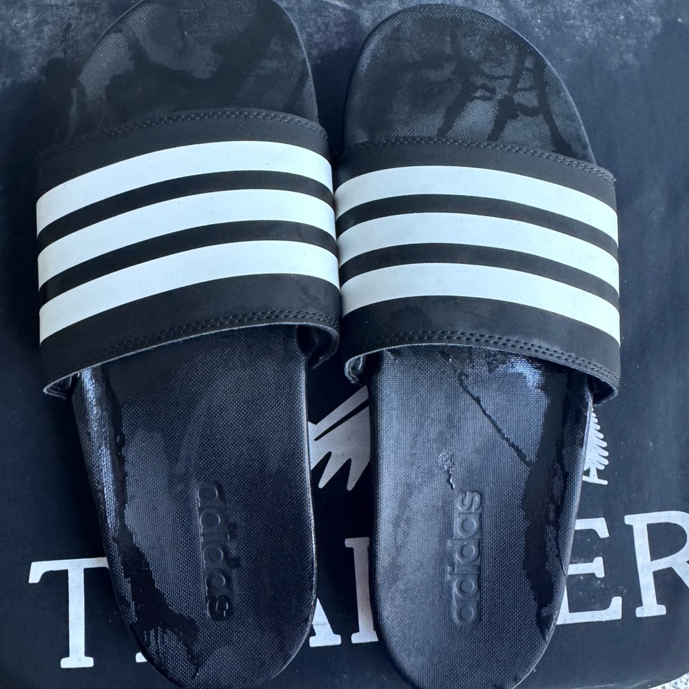adidas Black and White Slide Sandals men’s size 9